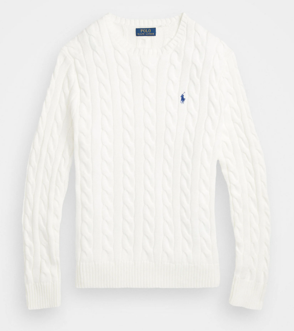 Ralph Lauren Cable-Knit Crewneck Sweater – White