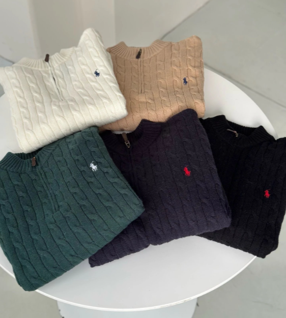 Ralph Lauren Cable-Knit Quarter Zip Sweater – Navy Blue