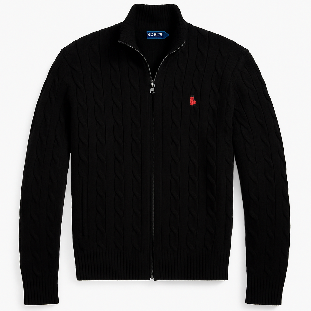 Ralph Lauren Cable-Knit Quarter Zip Sweater – Black