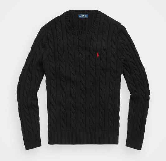 Ralph Lauren Cable-Knit Crewneck Sweater – Black