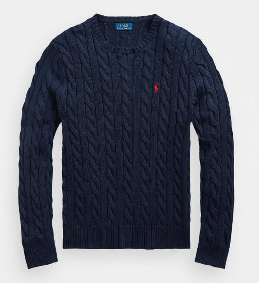 Ralph Lauren Cable-Knit Crewneck Sweater – Navy Blue