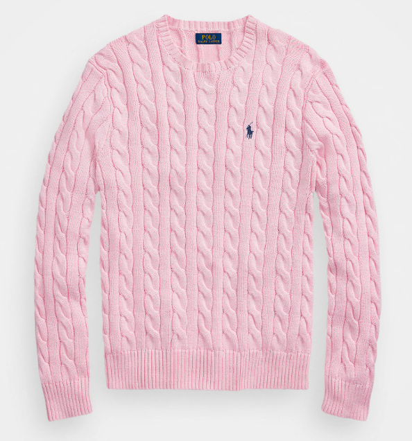 Ralph Lauren Cable-Knit Crewneck Sweater – Pink