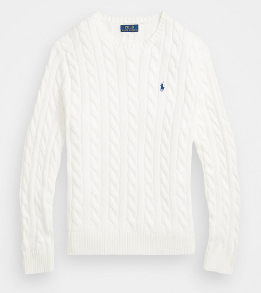 Ralph Lauren Cable-Knit Crewneck Sweater – White